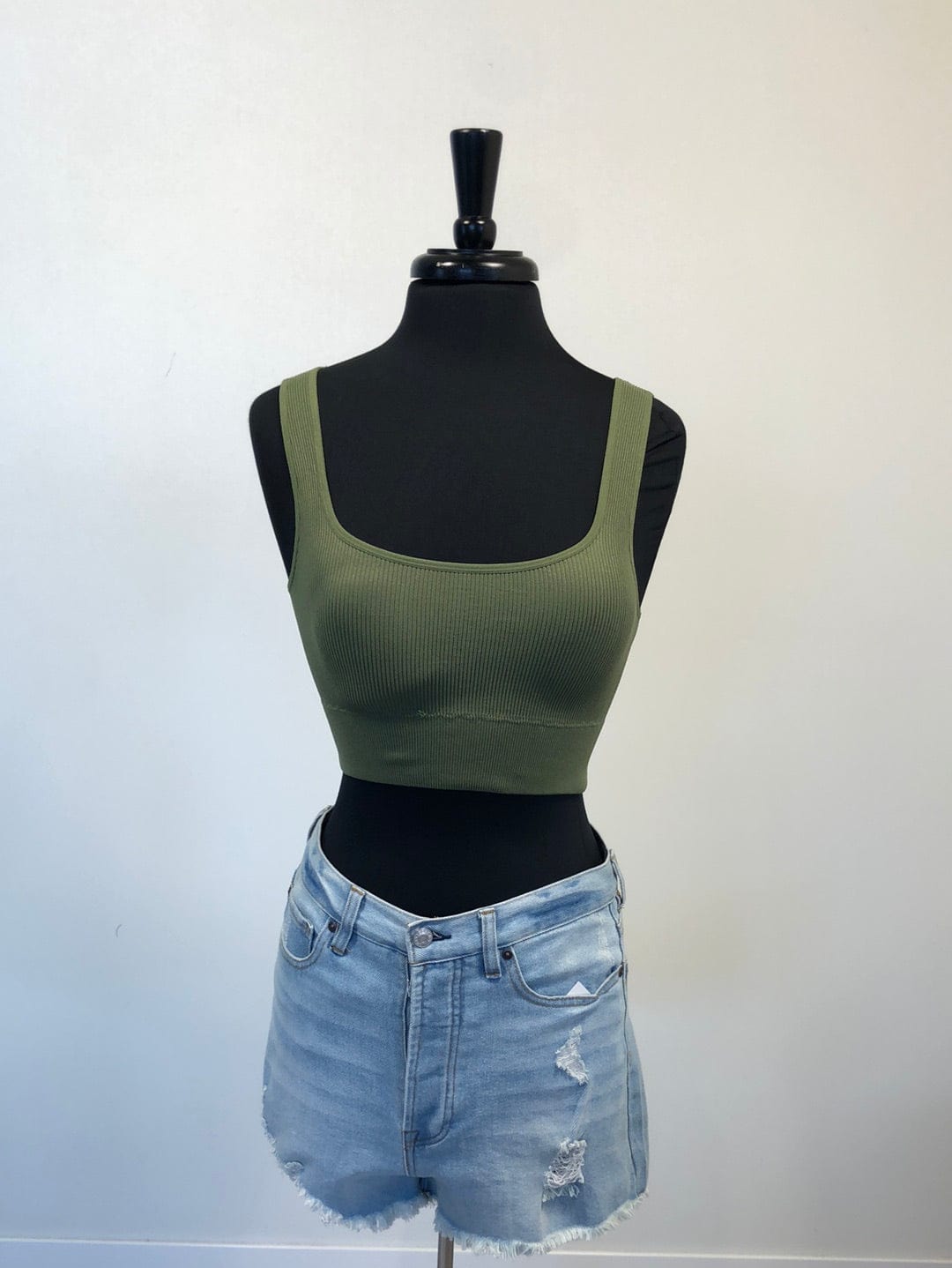 Olive Ribbed Cropped Cami
