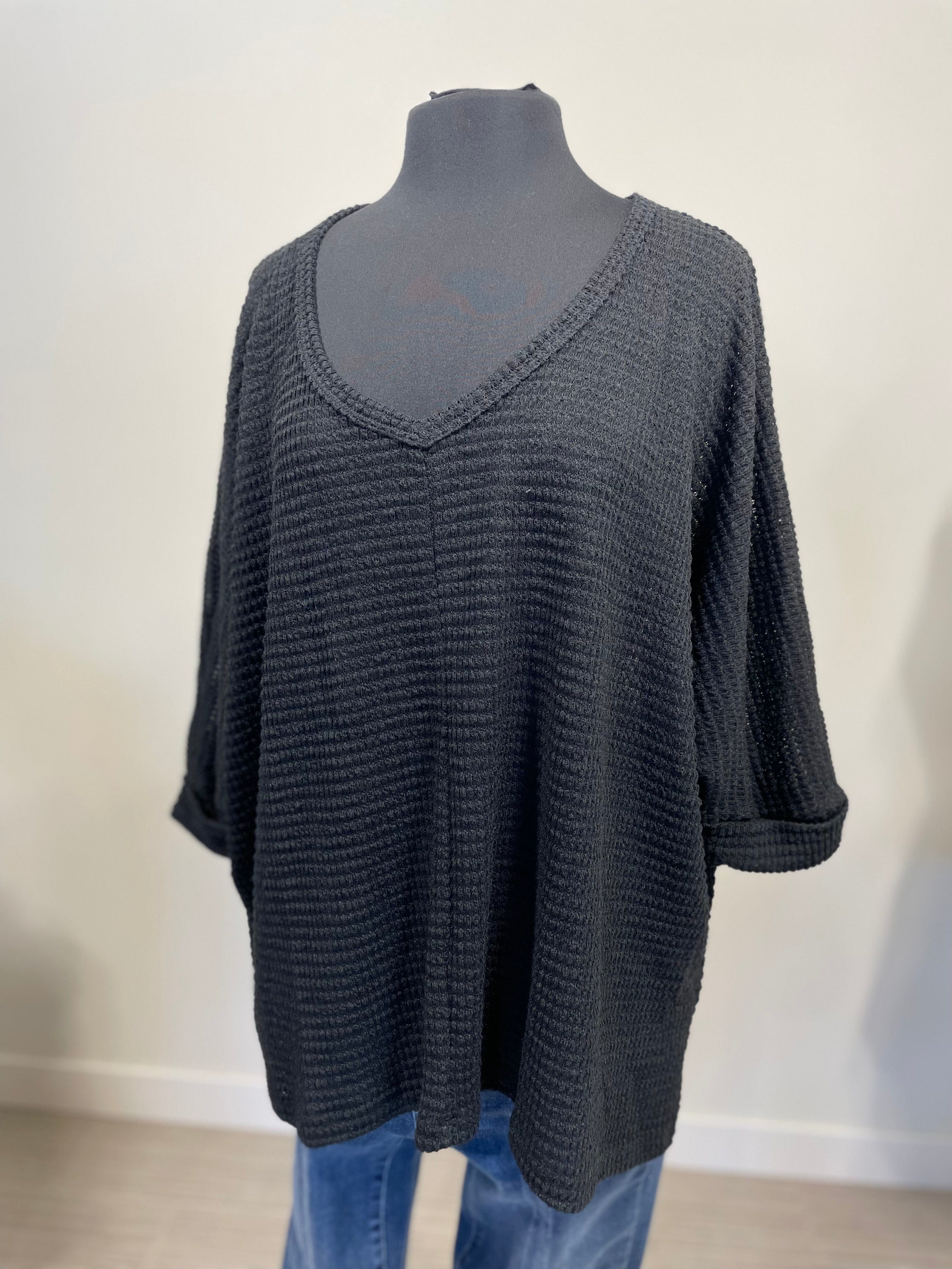 Black VNeck Jacquard Sweater