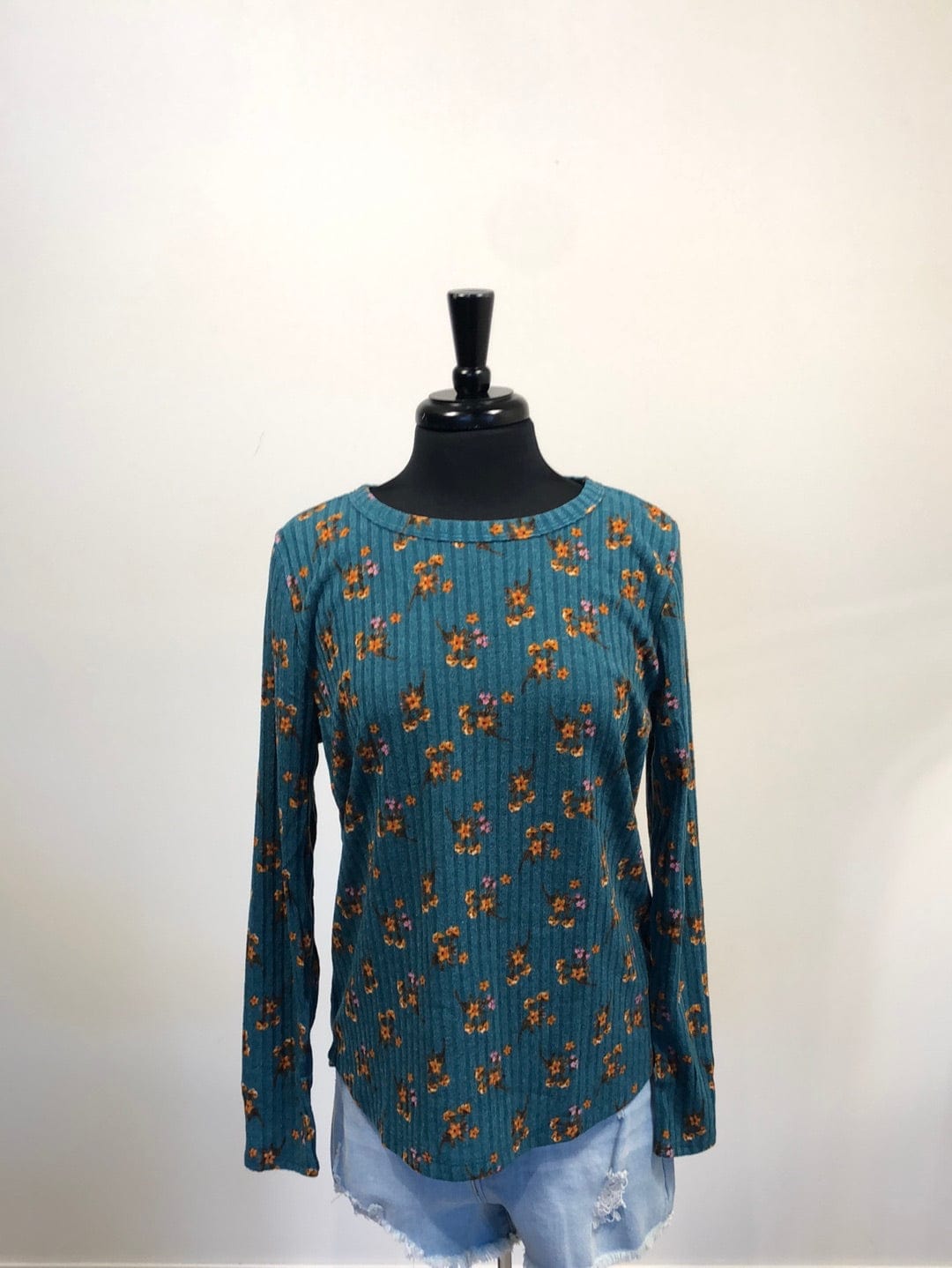 Teal Floral Print Longsleeve Top