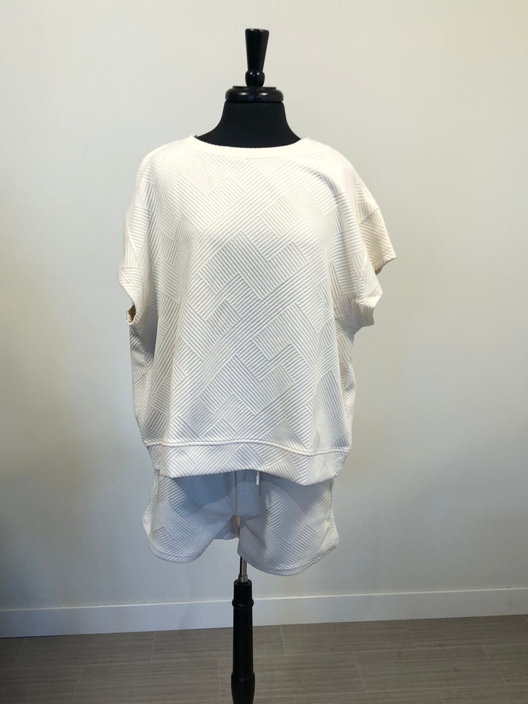 Ivory Textured Short Sleeve Sweatshirt Top