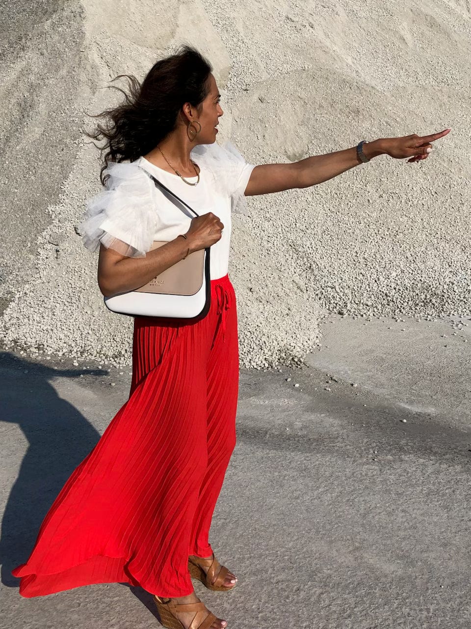Red Pleated Wide Leg Pant