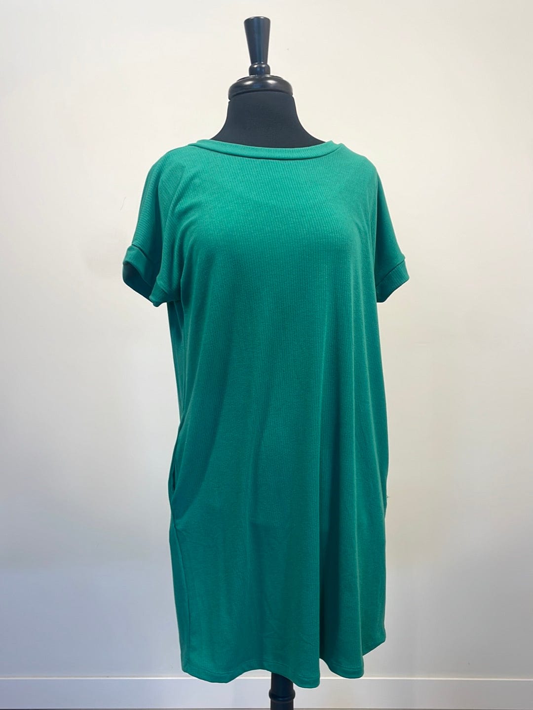 Kelly Green Short Sleeve Ribbed Dress