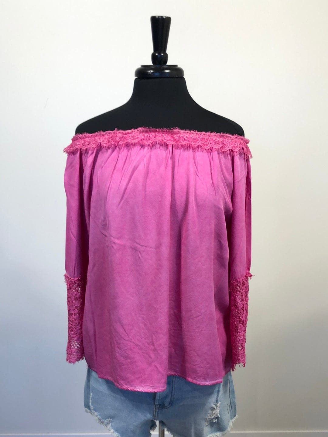 Pink Lace Off Shoulder Top