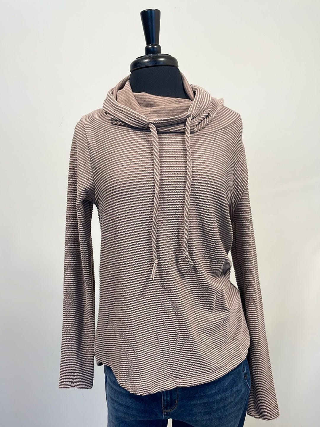 Mocha Cowl Neck Textured Pullover