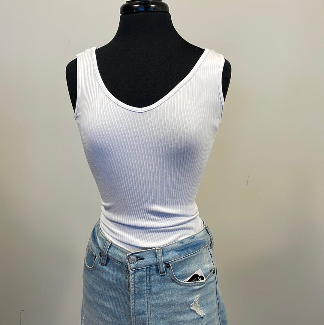 White Ribbed Tank - Extended