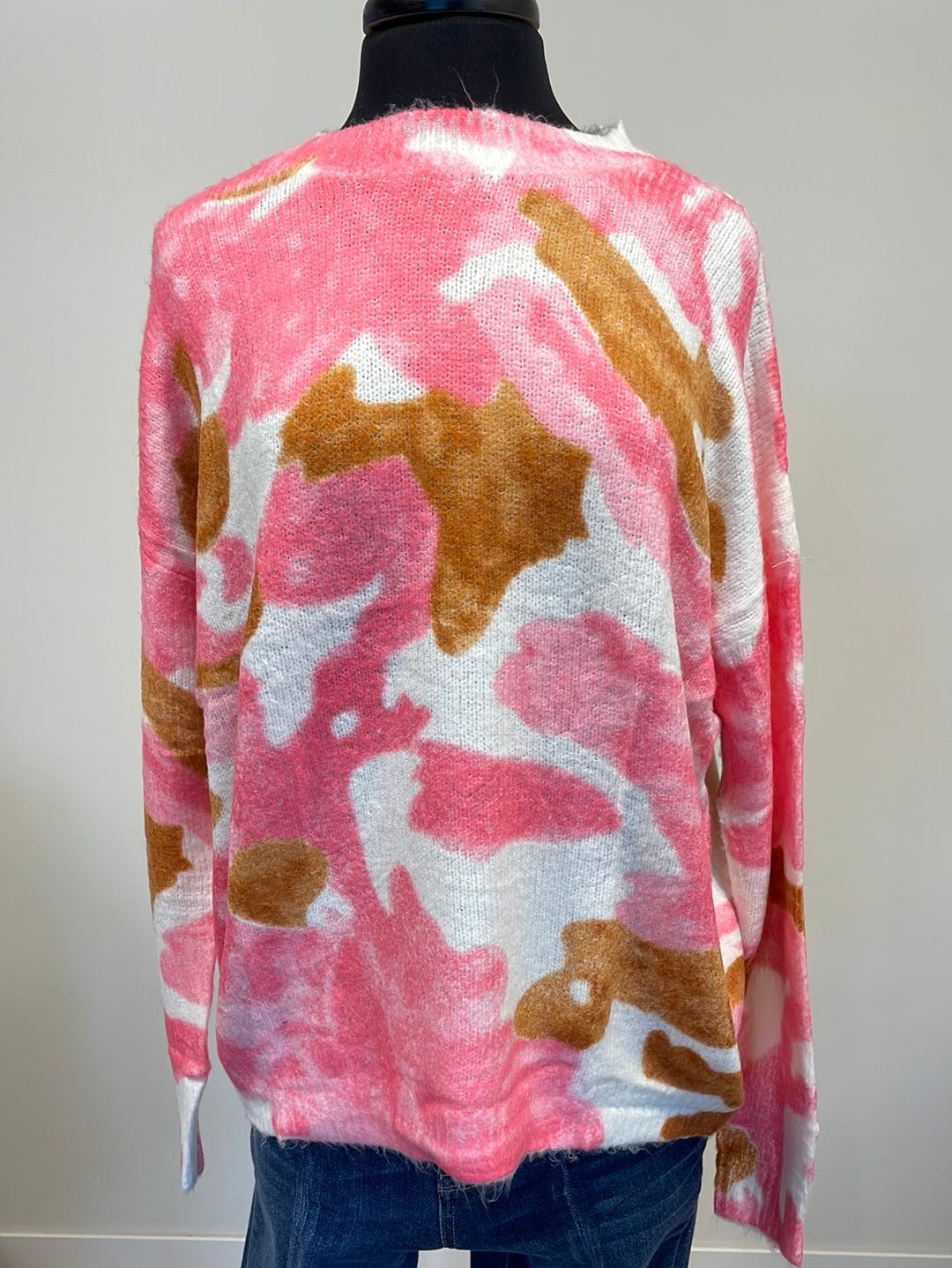 Pink Floral Crewneck Pullover Sweater