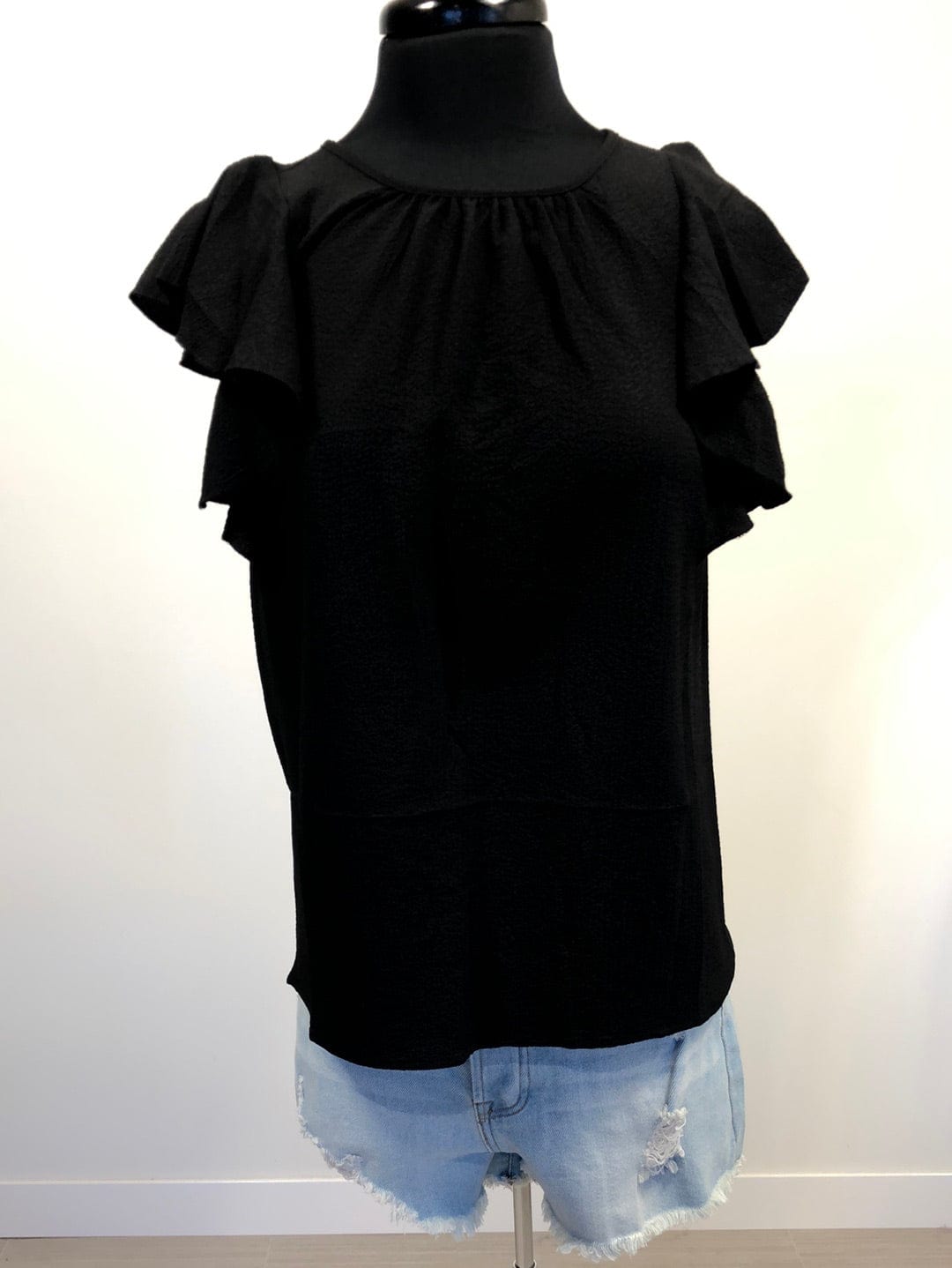 Black Breezy Flutter Sleeve Top