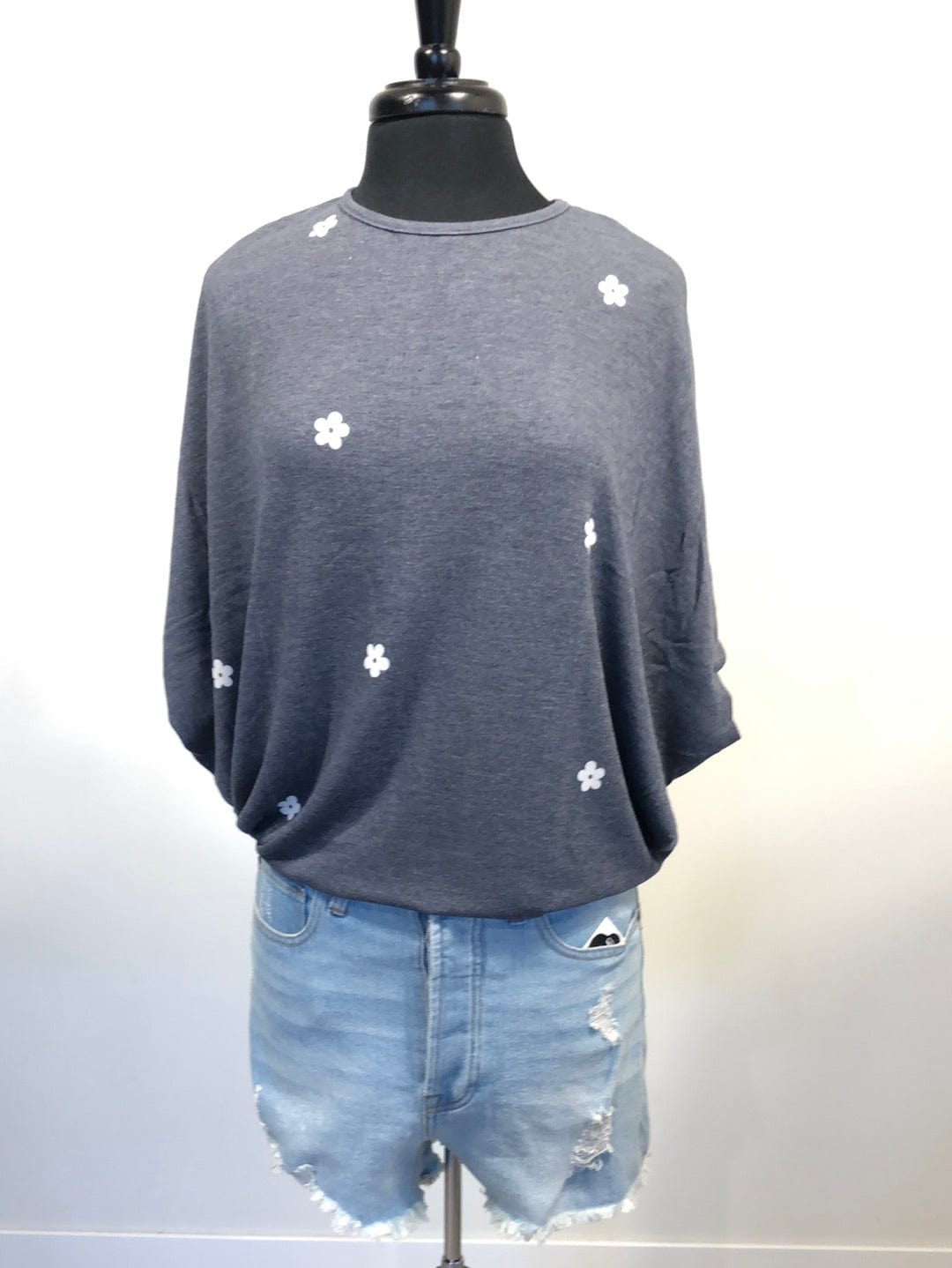 Heathered Navy & Daisy Dolman Top
