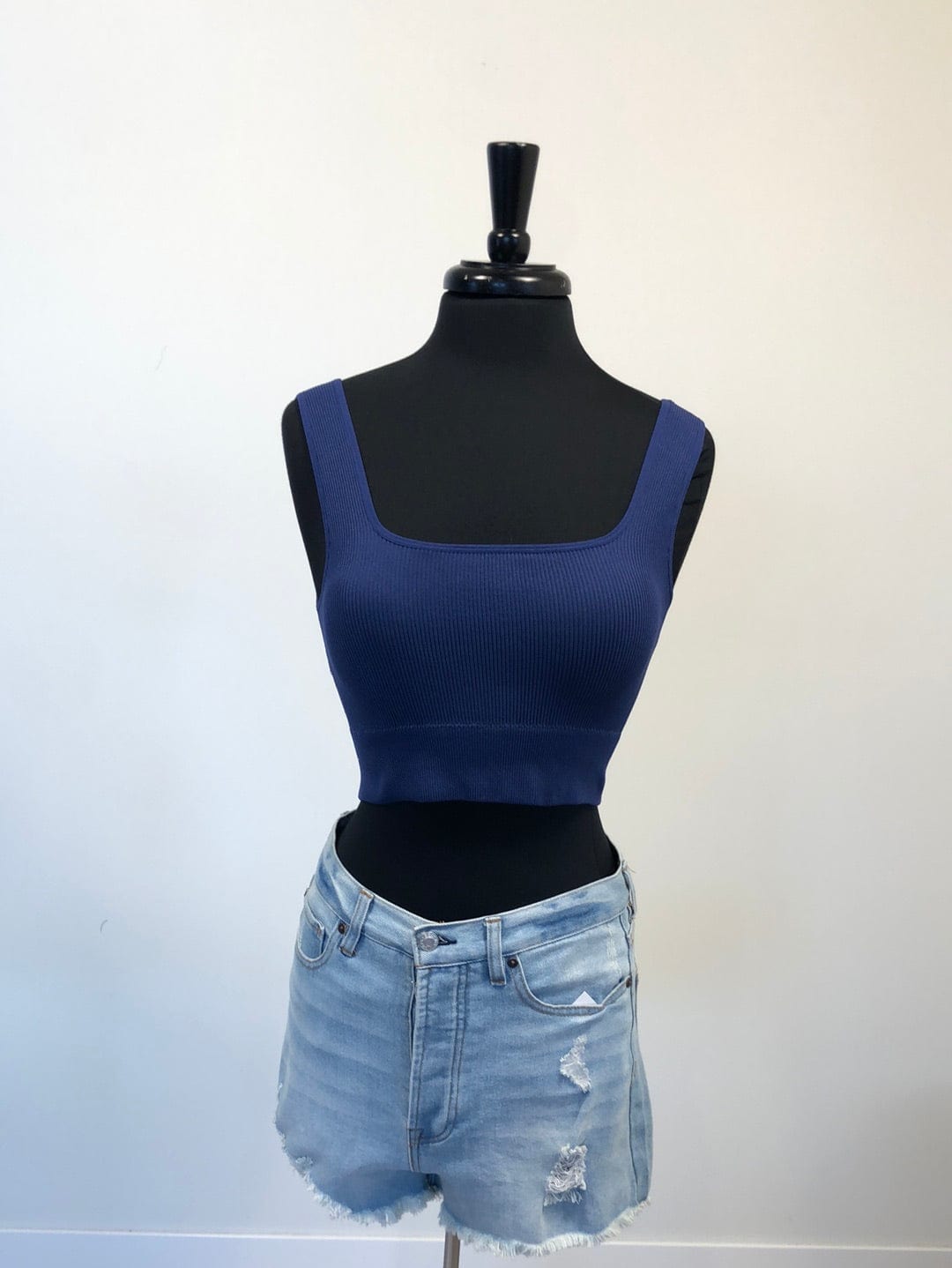 Navy Ribbed Cropped Cami