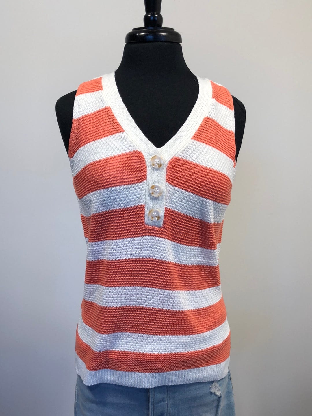 Ivory & Coral Henley Button Front Sleeveless Top