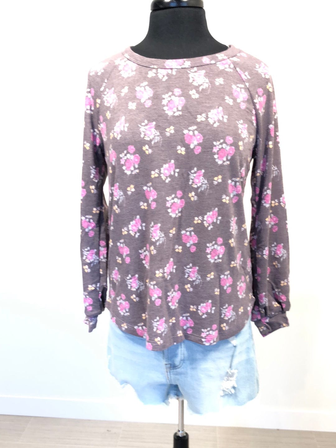 Plum Longsleeve Floral Print Top