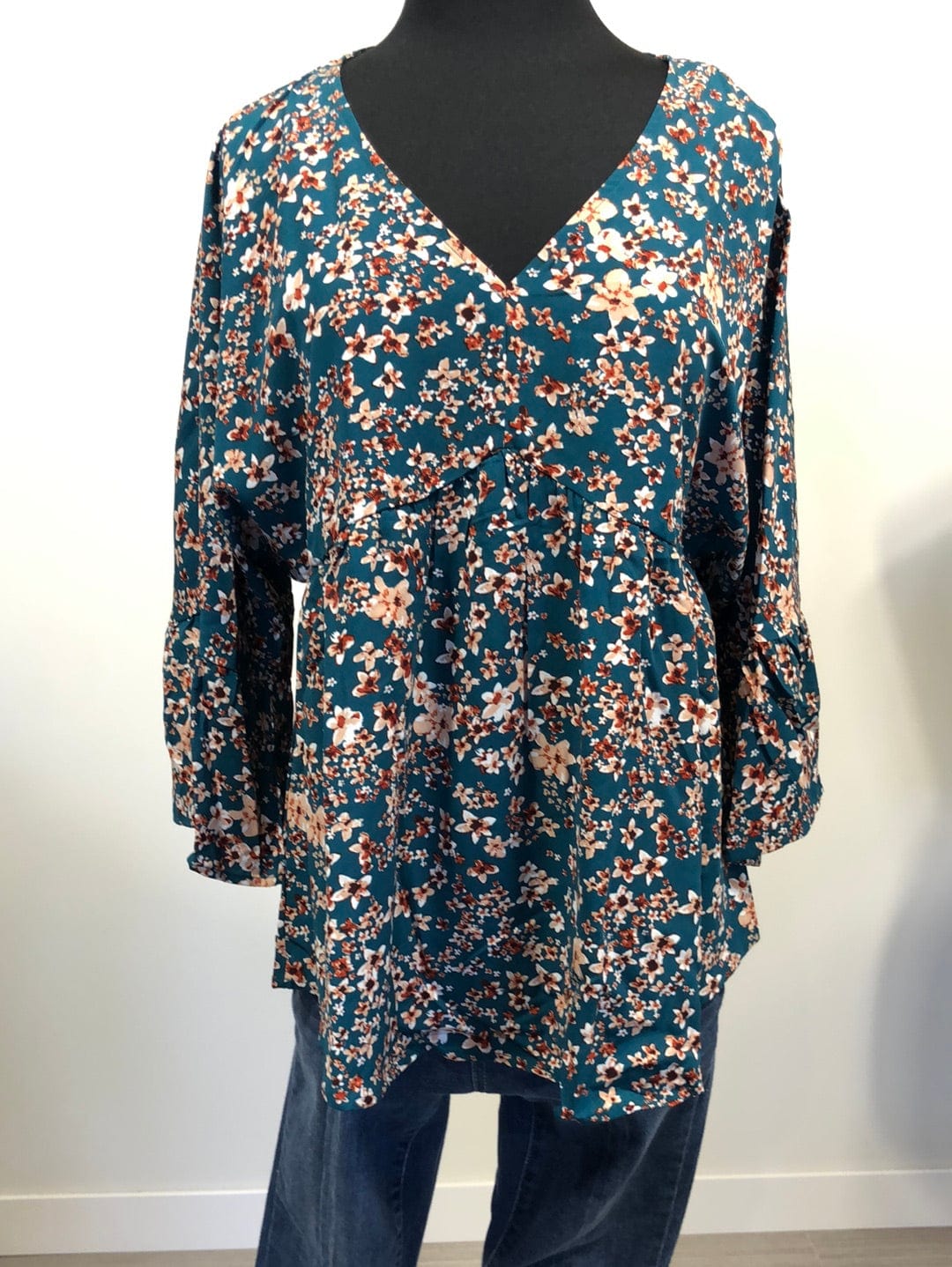 Hunter Green Floral Longsleeve Blouse