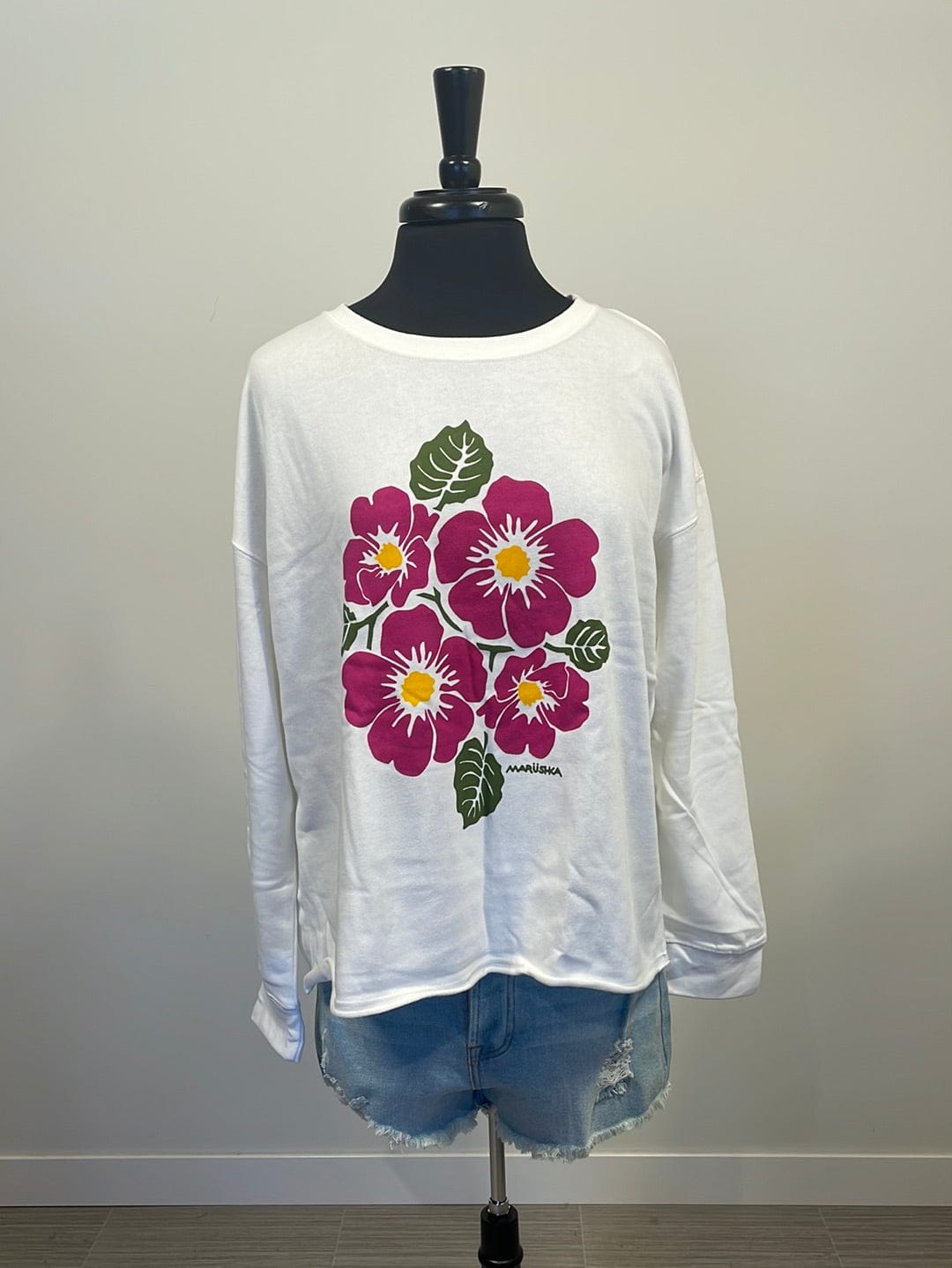 White Wild Roses Crewneck