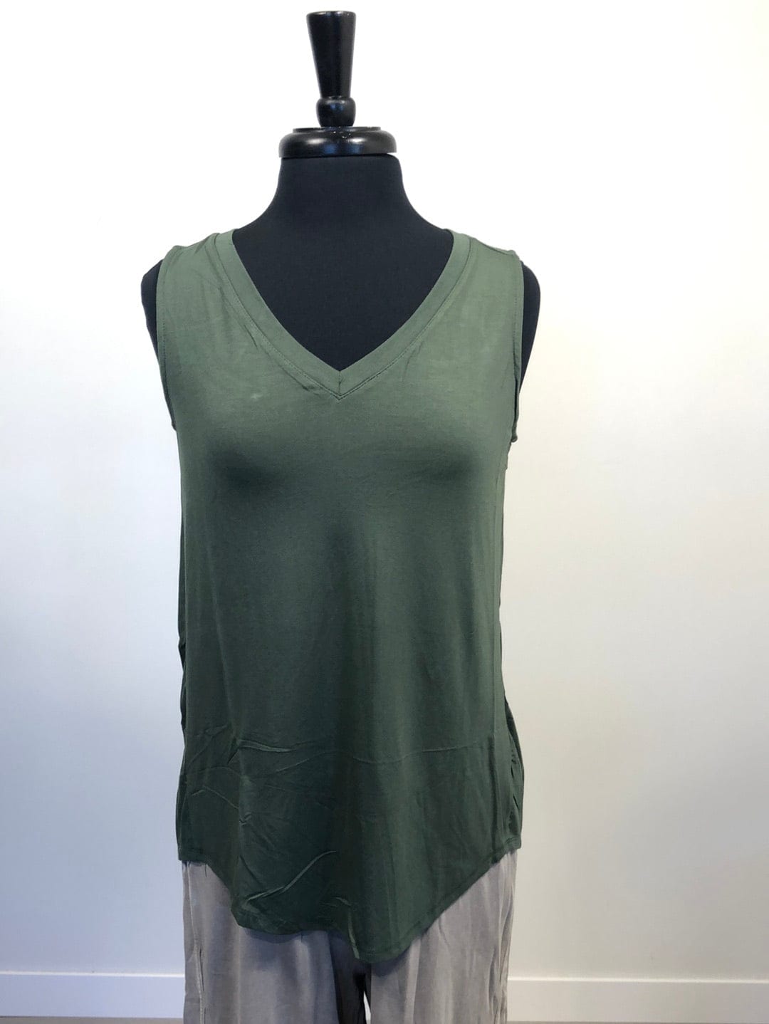 Army Green Luxe V-neck Sleeveless Top