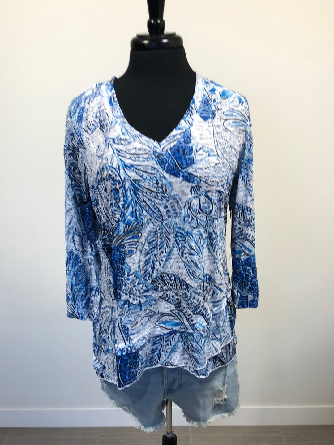 Blue Tropical Knit Top