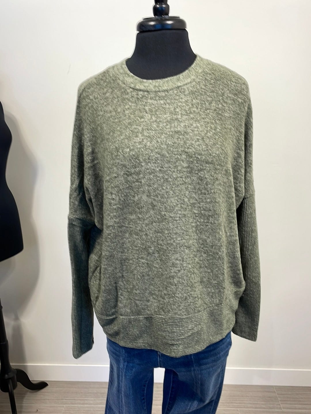 Dark Olive Melange Hacci Dolman Swtr
