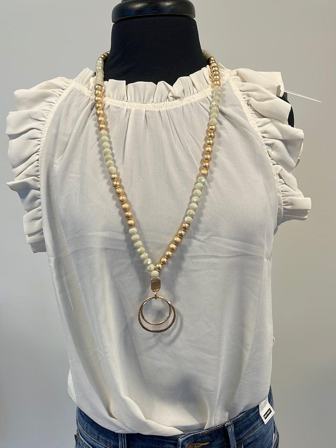 Gold & Ivory Beaded Pendant Necklace
