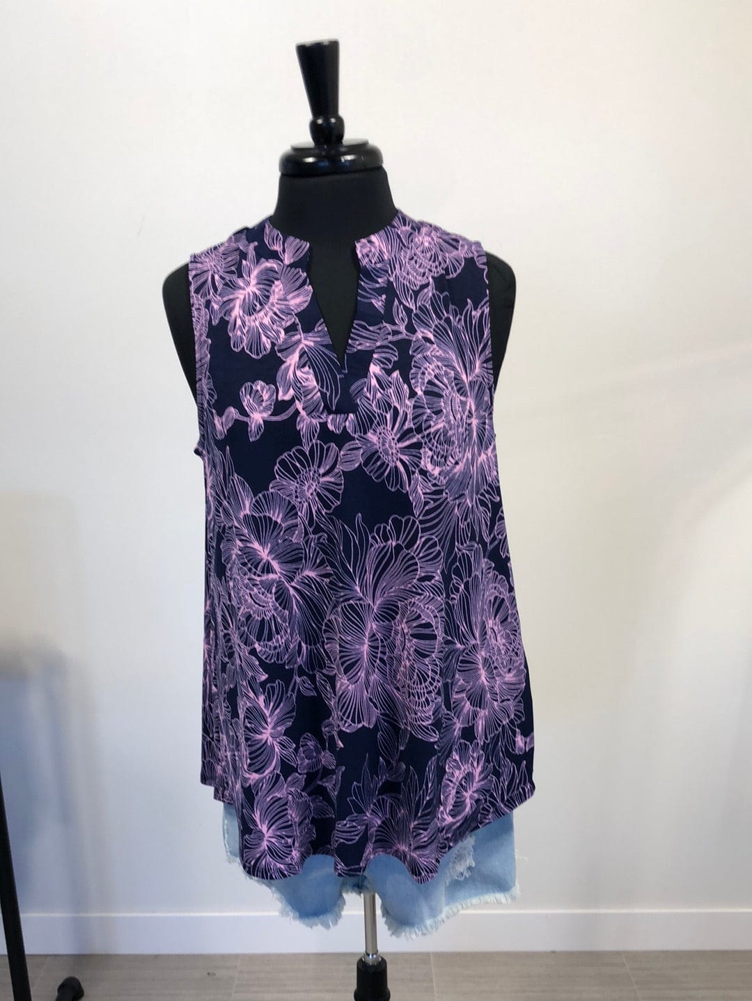 Navy & Large Floral Tank