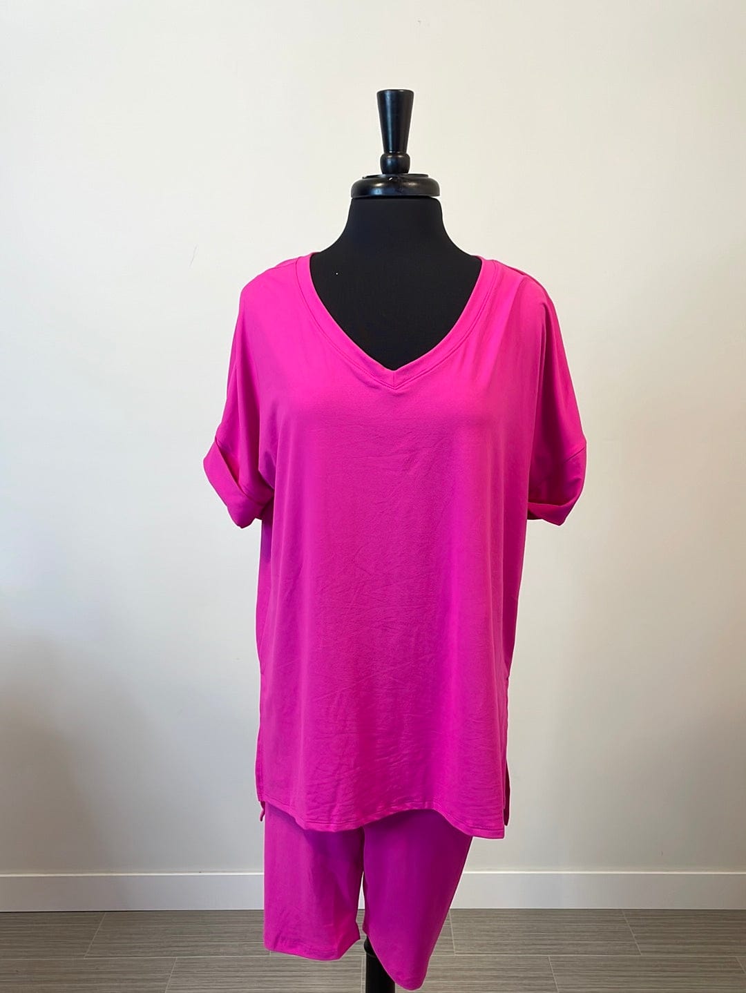 Neon Hot Pink Neck Top & Biker Short Set
