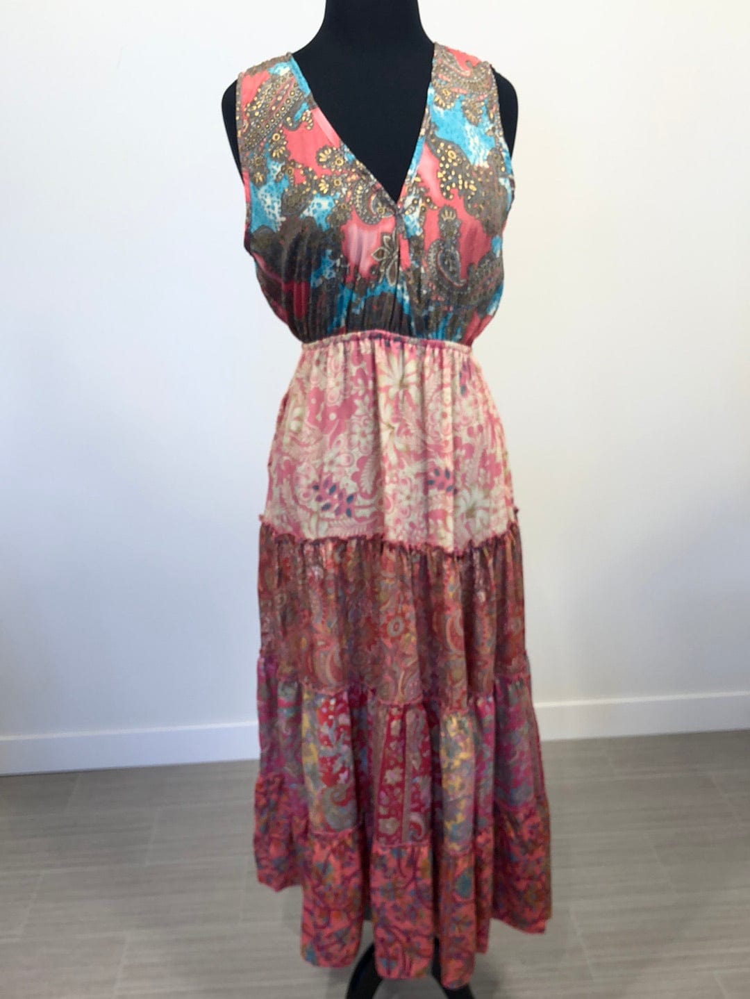 Coral Mixed Pattern Empire Dress