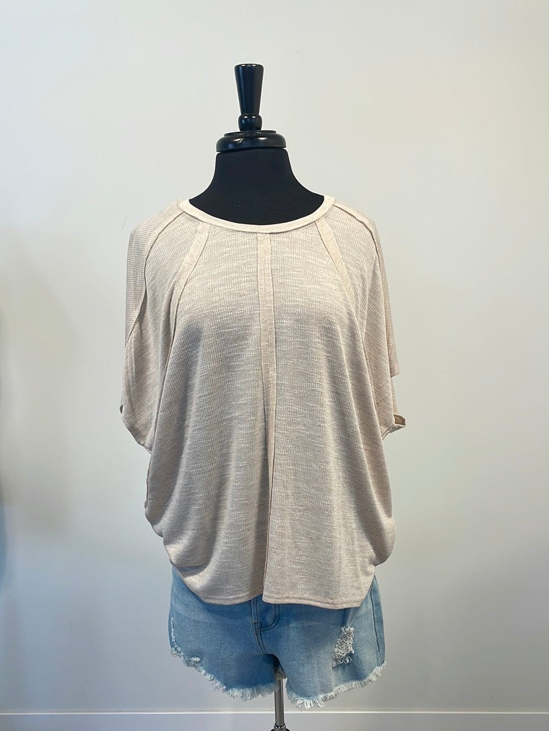 Tan Detailed Shortsleeve Waffle Top