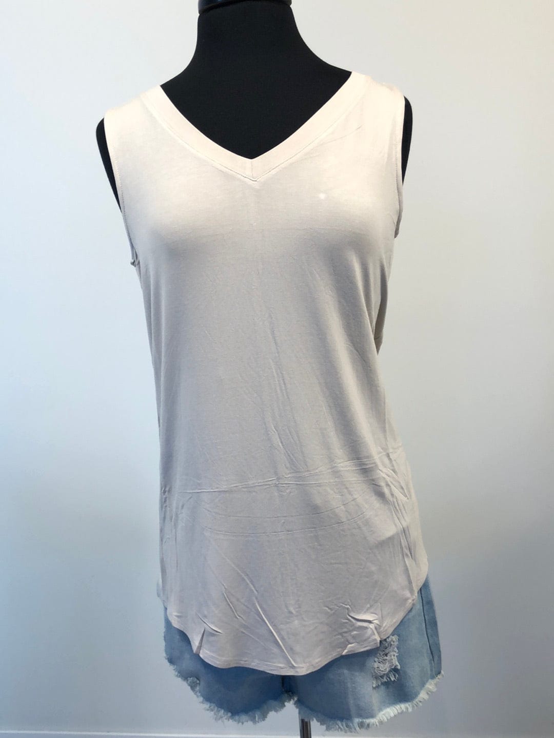 Beige Luxe V-neck Sleeveless Top