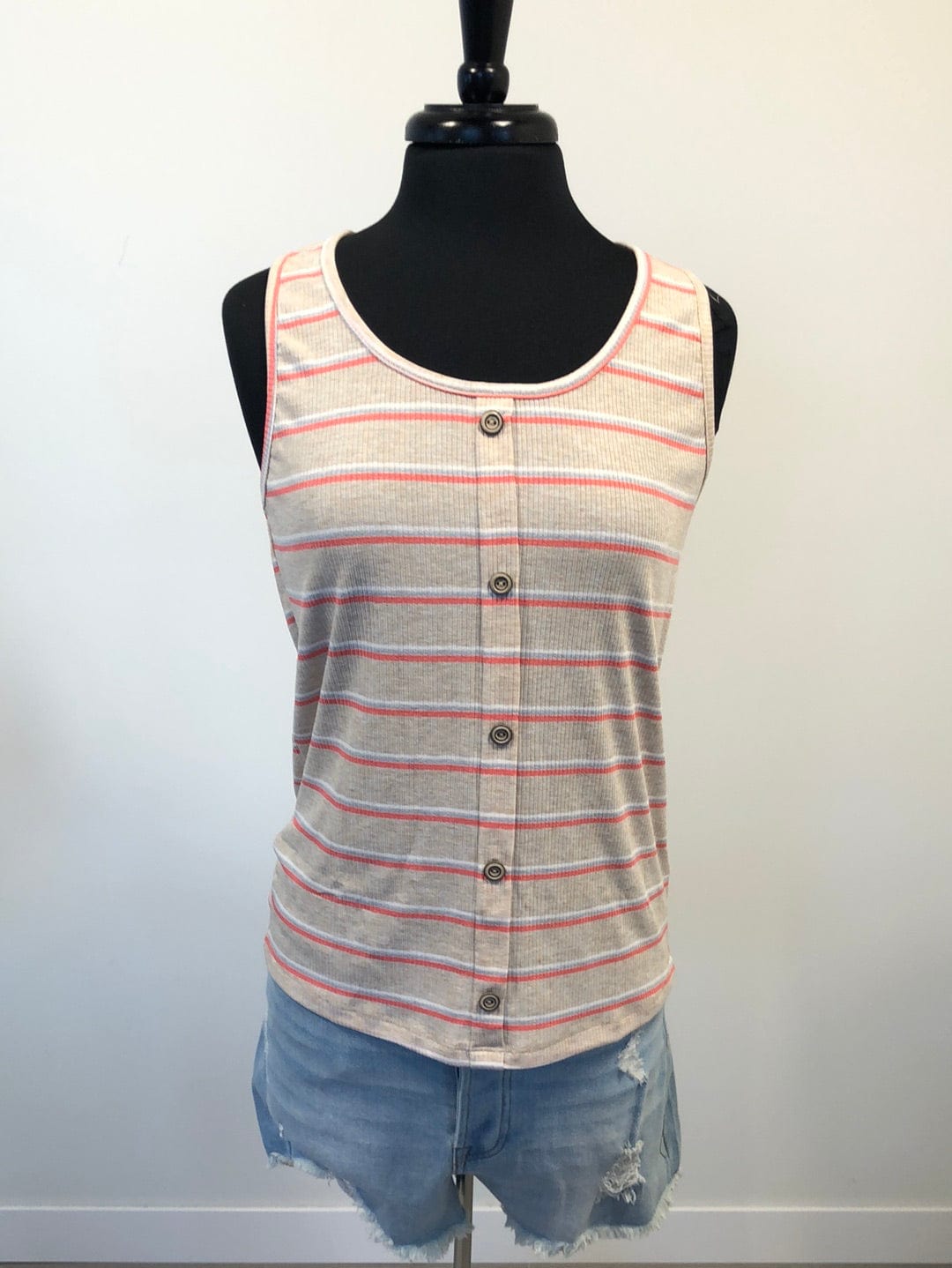 Oatmeal & Coral Striped Tank