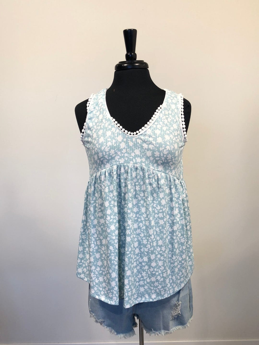 Jenna Sage Babydoll Floral Top