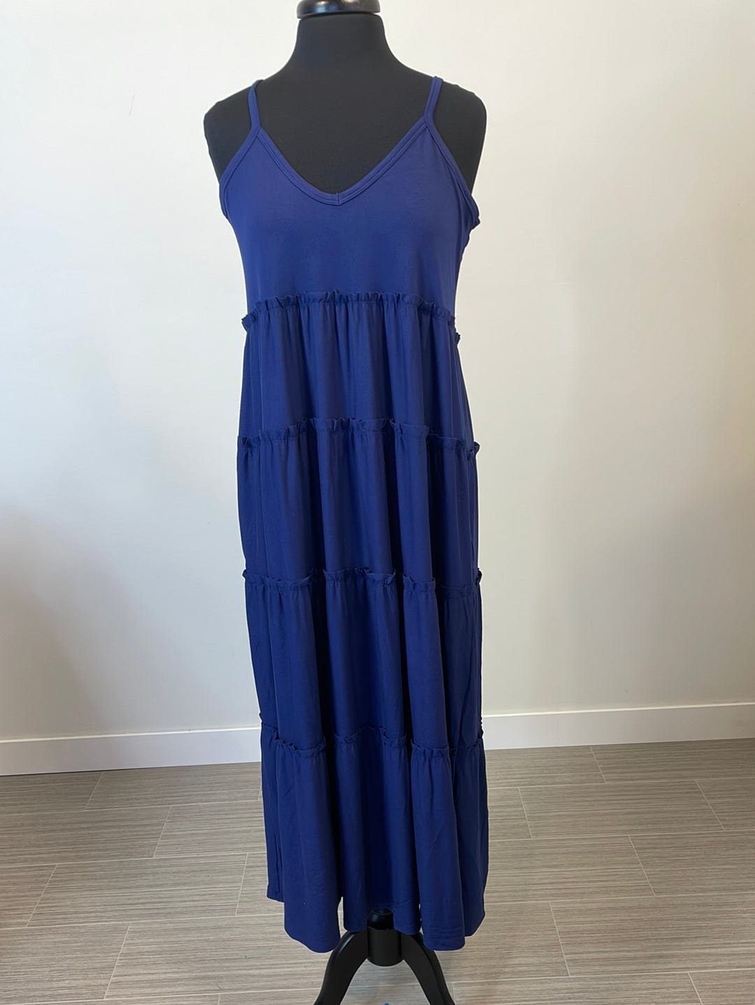 Navy Spaghetti Strap Tiered Dress