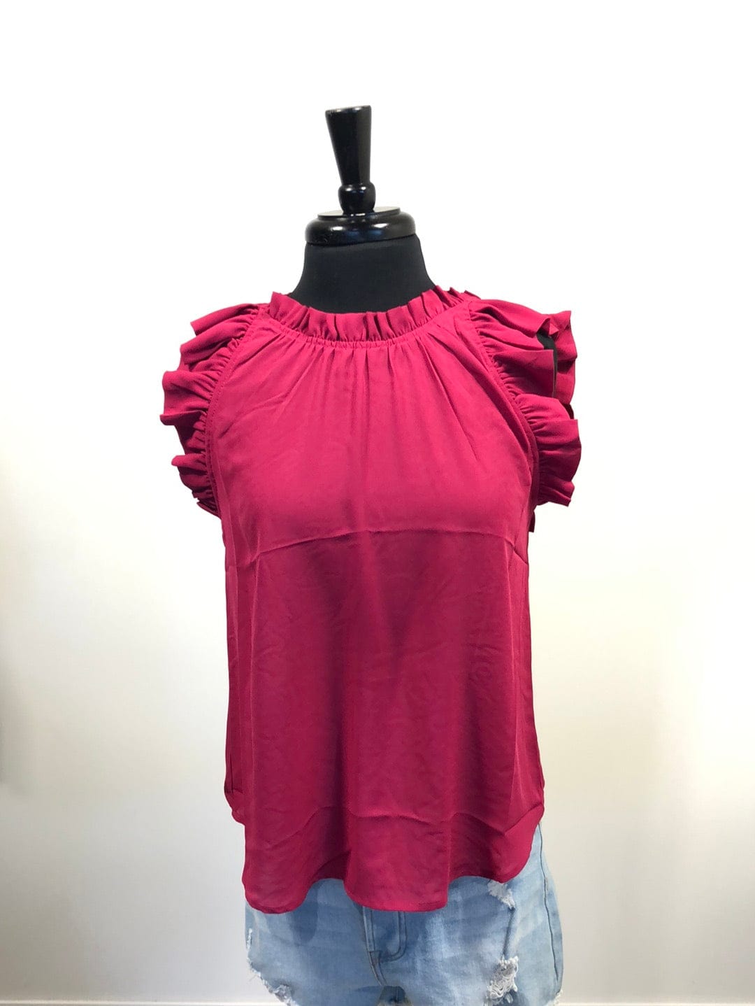 Magenta Folded Ruffle Sleeve Top