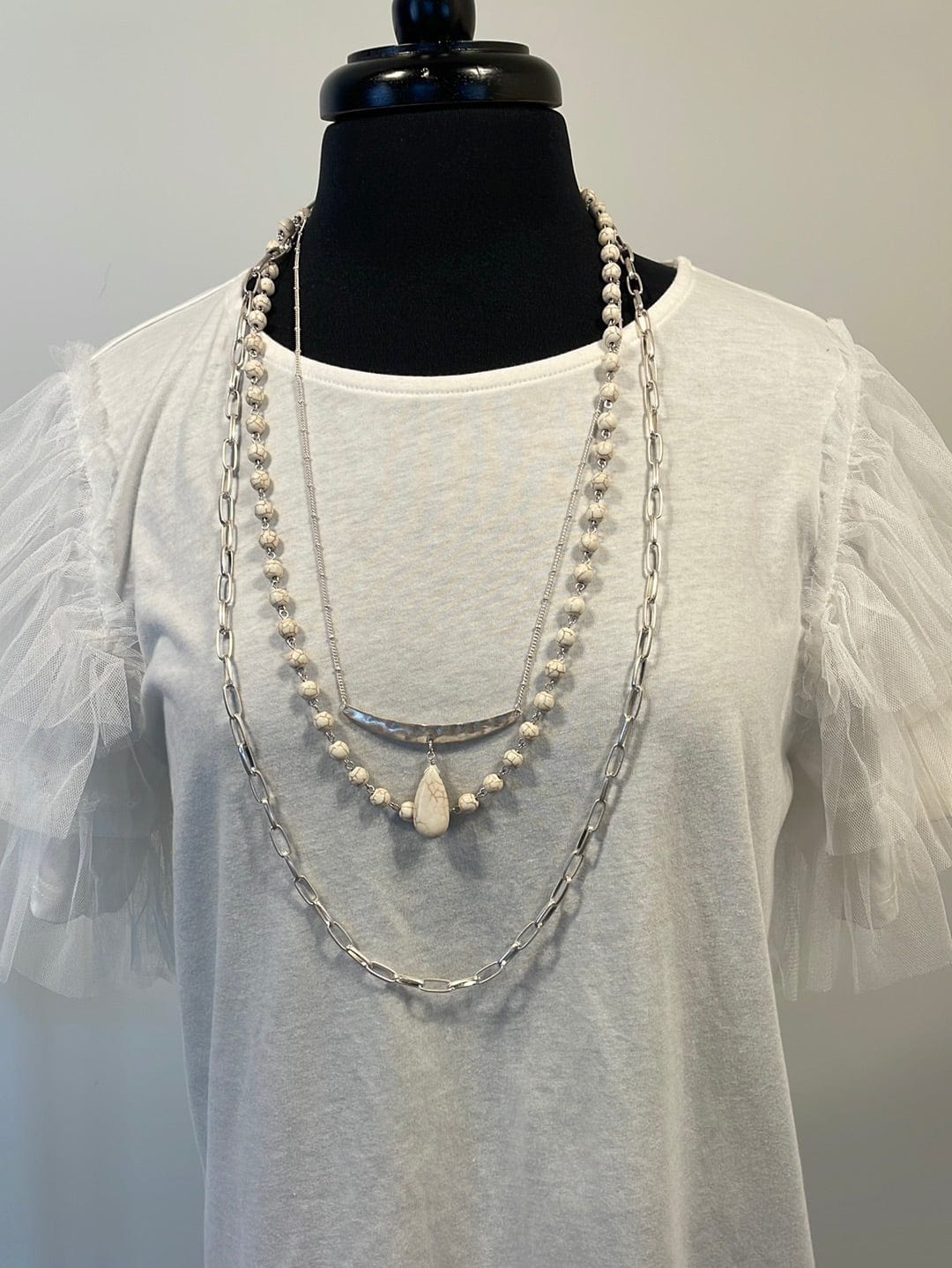 Silver Stone Layers Necklace