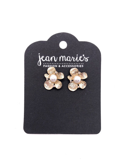 Gold Pearl Flower Earring