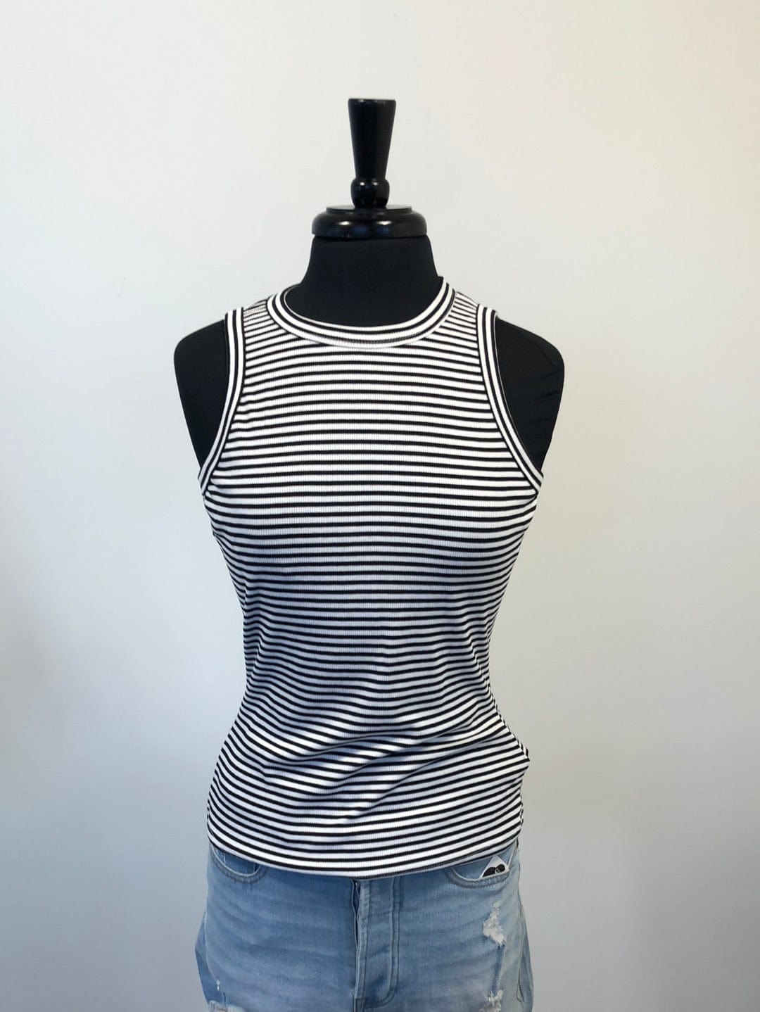 Ivory & Black Sleeveless Stripe Top