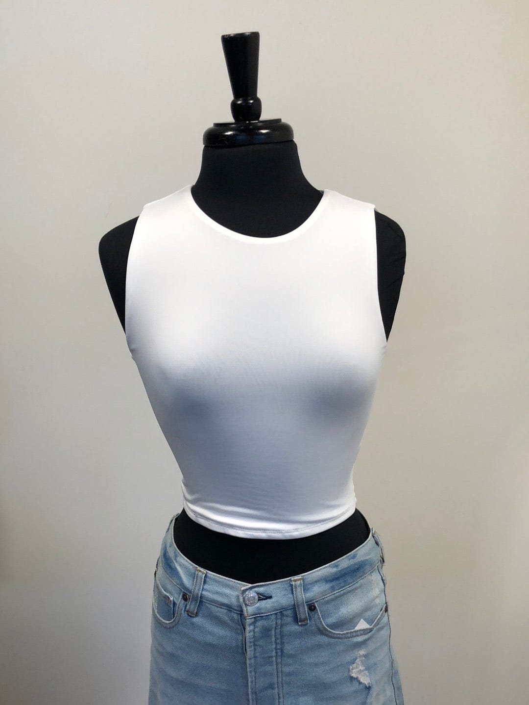 White Solid Cropped Tank