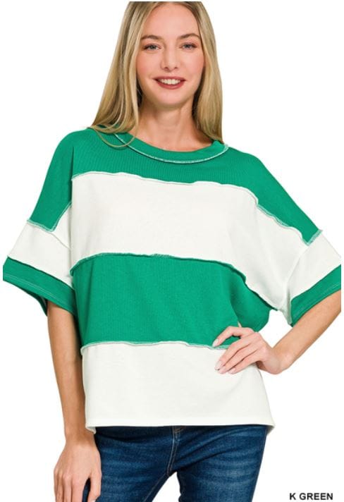 Kelly Green French Terry Color Block Top