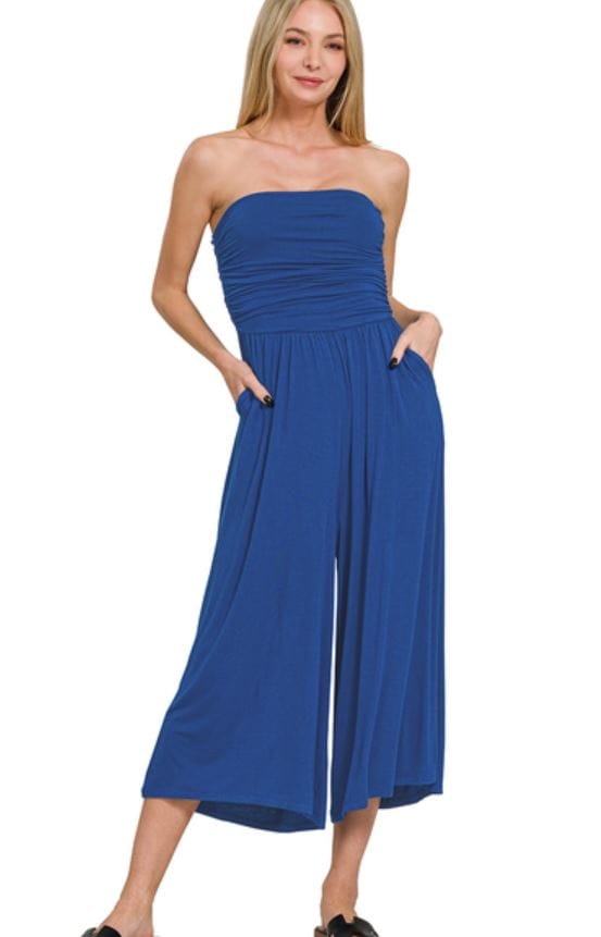 Light Navy Strapless Tube Top Jumpsuit