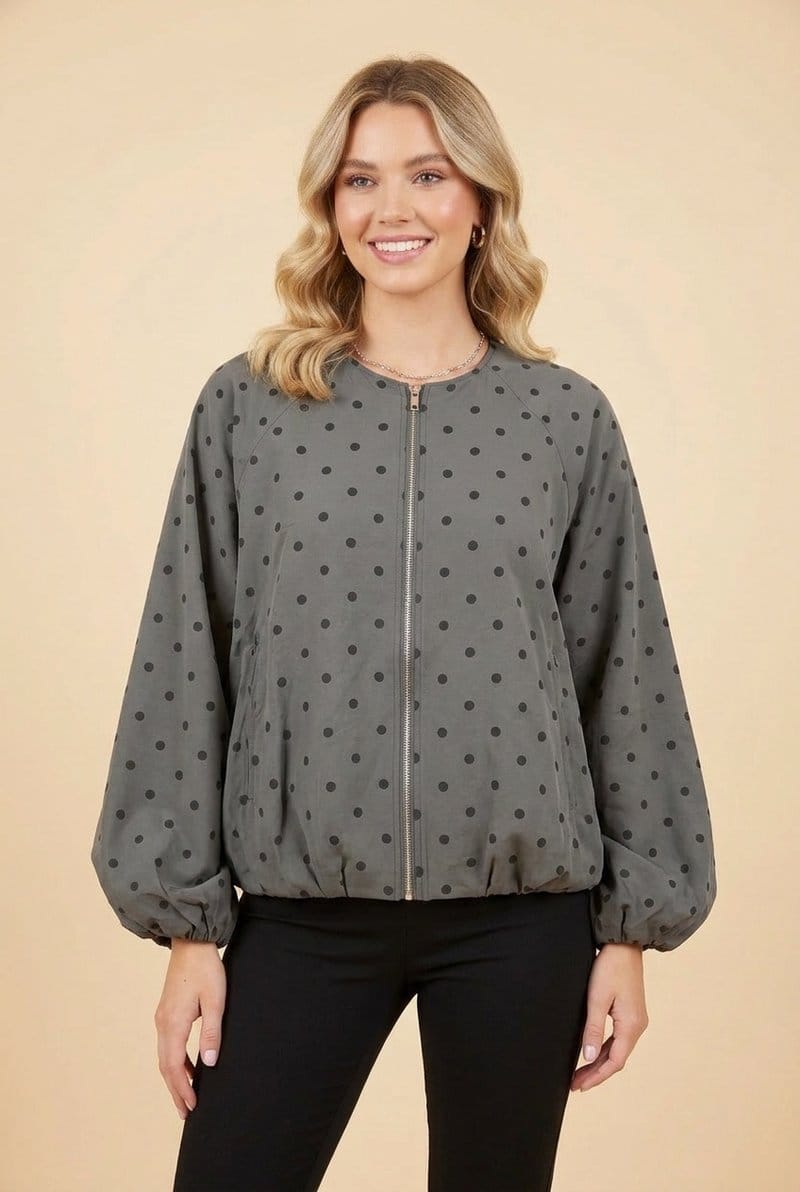 Charcoal Polka Dot Bomber Jacket