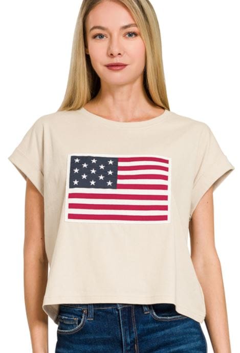 Sand Beige American Flag Tee