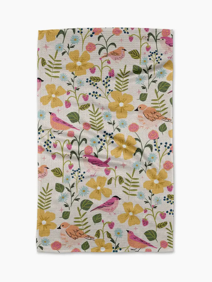 Geometry Summer Song Birds Tea Towel