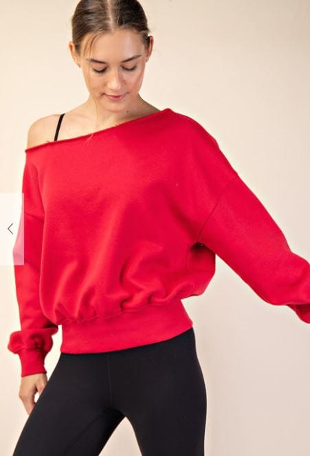 Red French Terry Off Shoulder Sweatshirt