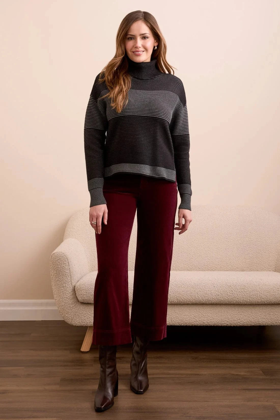 Black 2-Tone Turtleneck High Low Sweater