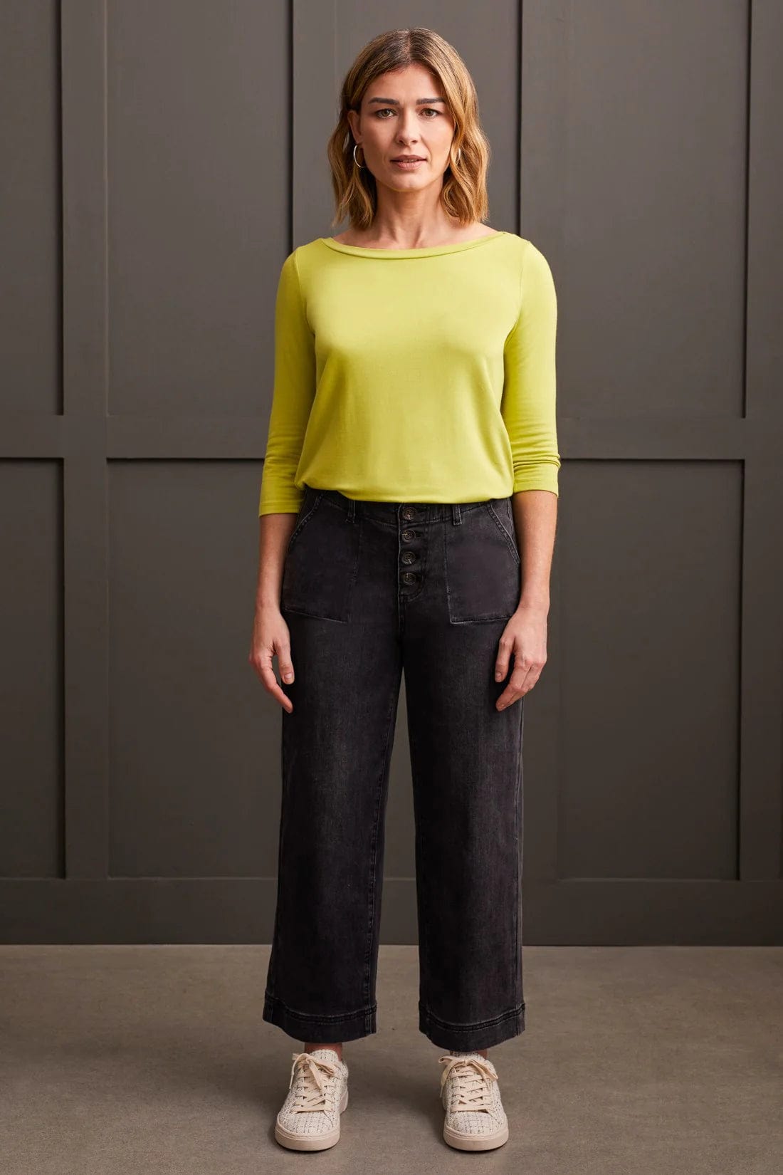 Audrey Hugging Wide Crop Denim - Stone Black