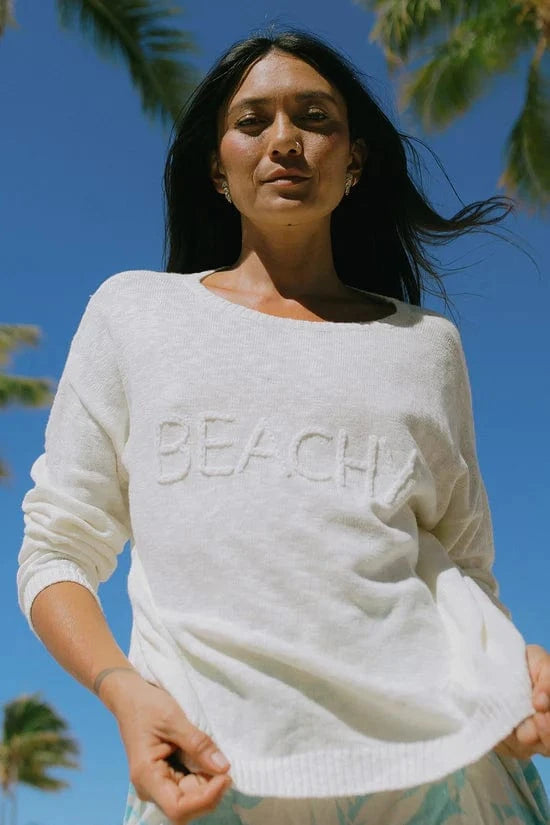 Ivory Cotton Scoop Neck Beach Sweater
