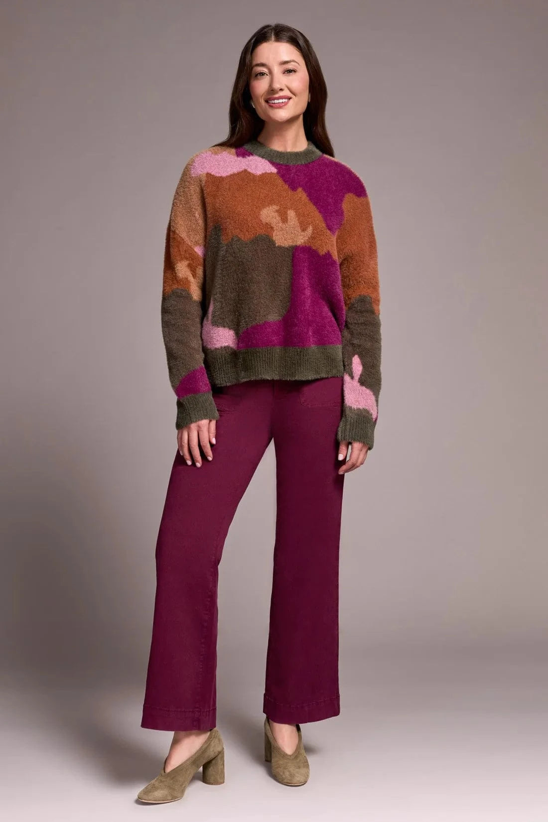 Gingerspice Fuzzy Intarsia Crew Sweater