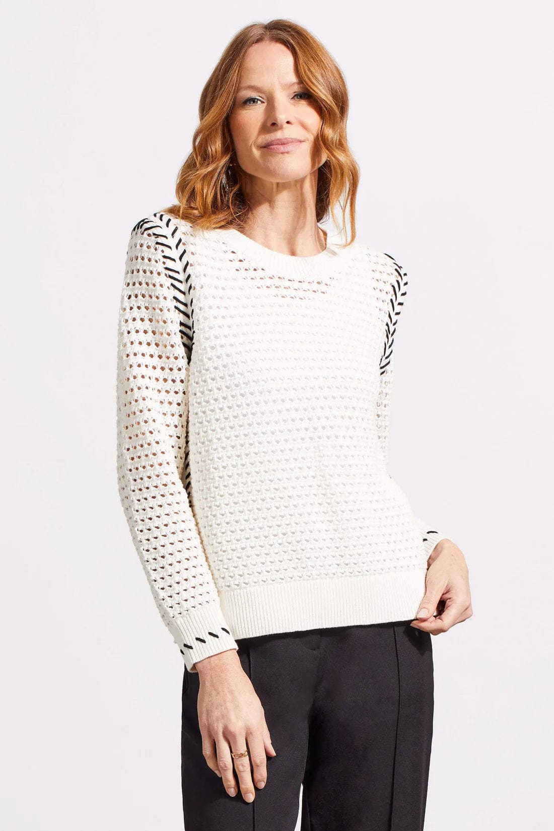 Cream Open Stitch Crew Neck Sweater
