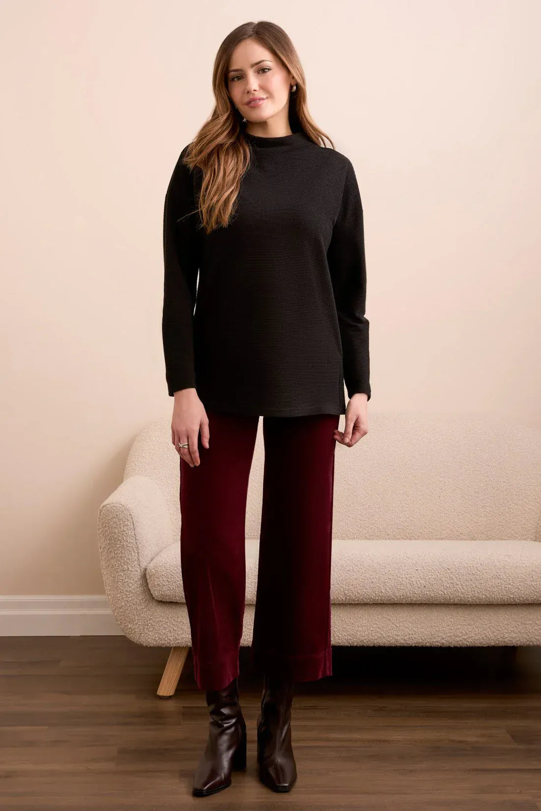 Black Funnel Neck Tunic W/Side Slits