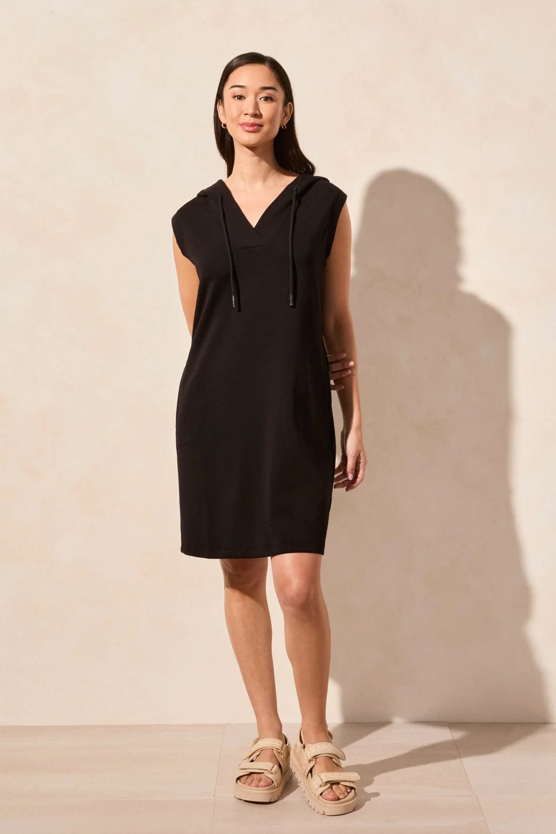 Black Techno Lux Sleeveless Hooded Dress