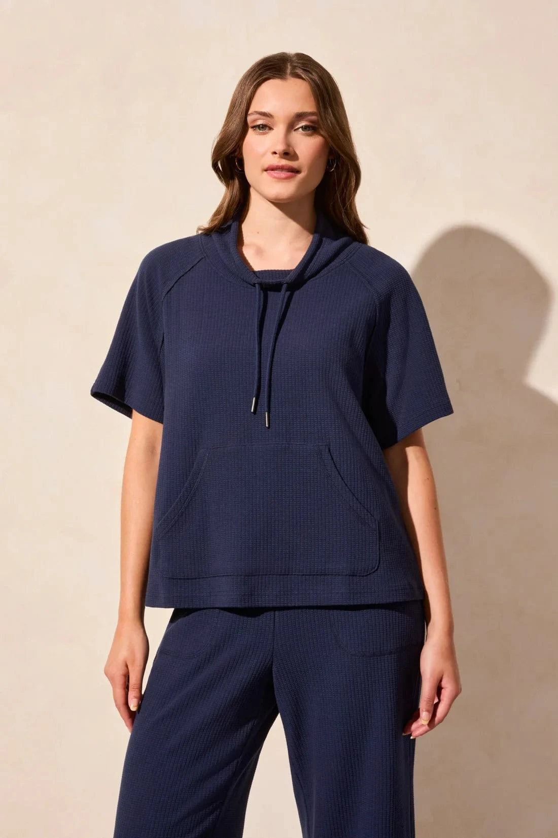 Jet Blue Short Sleeve Funnel-Neck Top