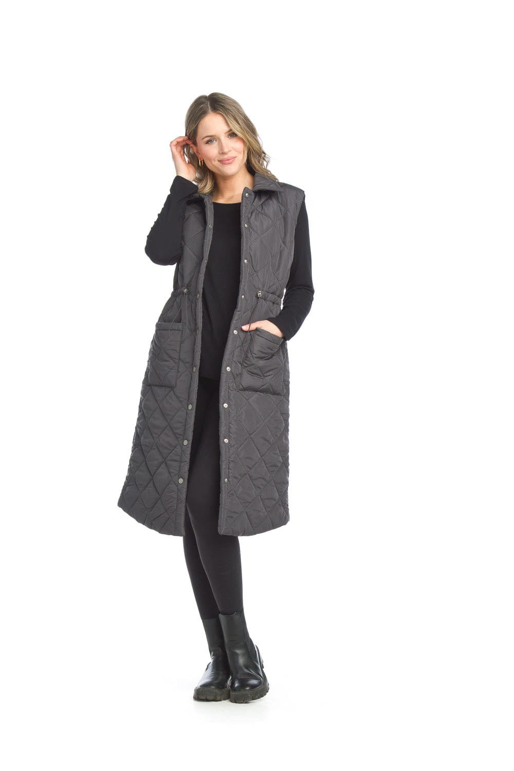 Charcoal Long Puffer Vest