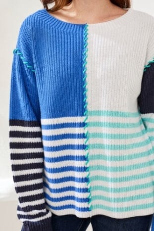 Seashore Multi Stripe Textured Boat Neck Sweater
